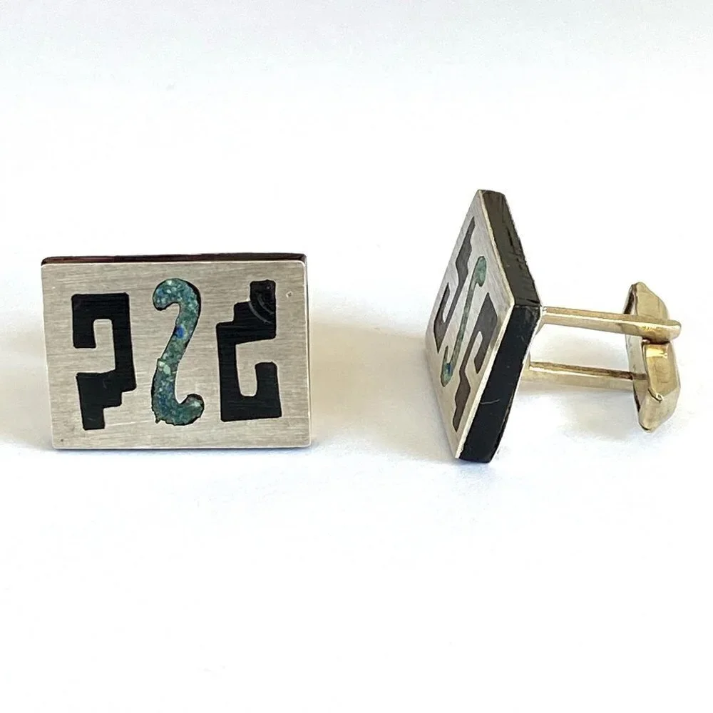 VTG Taxco Mexico Sterling 925 Onyx Cuff links AAB